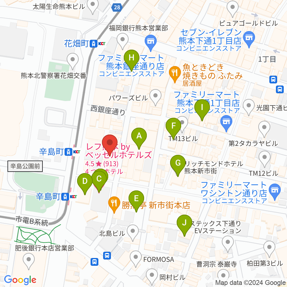 熊本ジャンゴ周辺のホテル一覧地図