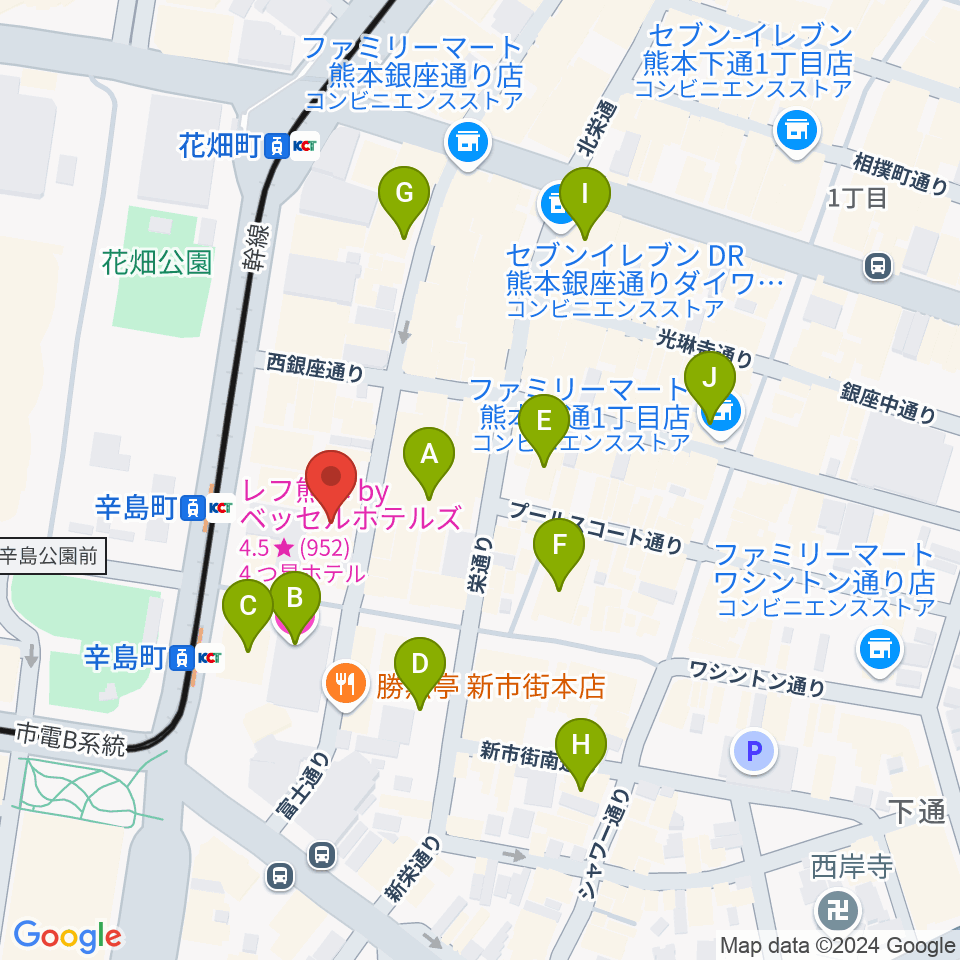 熊本ジャンゴ周辺のホテル一覧地図