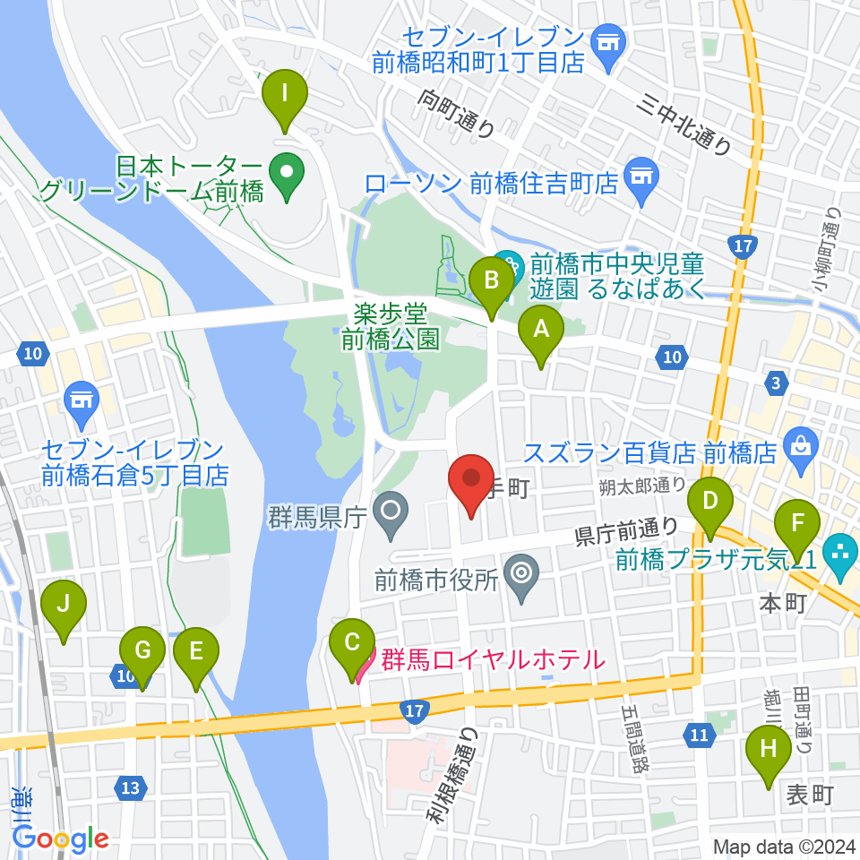 群馬会館周辺のホテル一覧地図