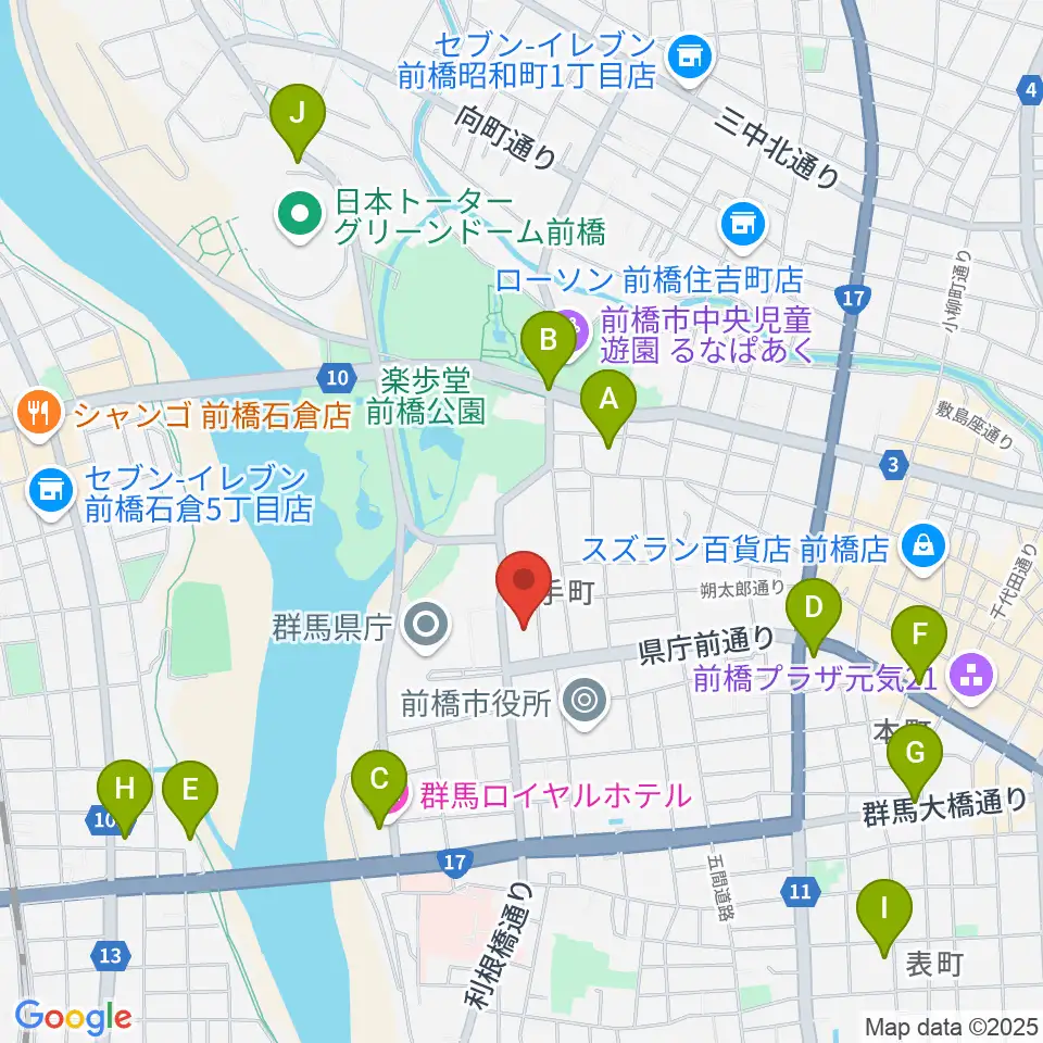 群馬会館周辺のホテル一覧地図