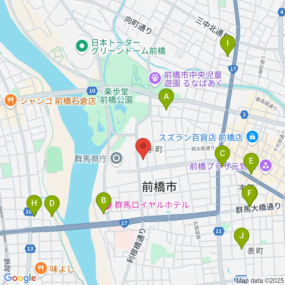 群馬会館周辺のホテル一覧地図