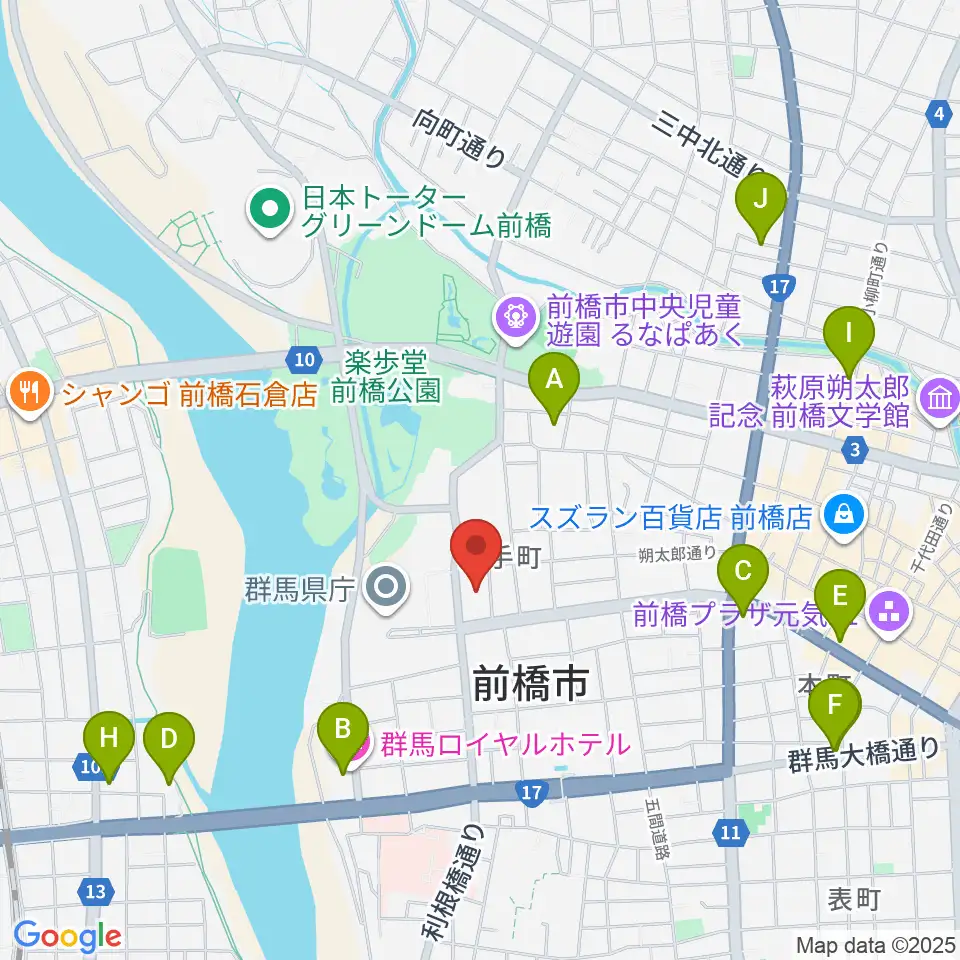 群馬会館周辺のホテル一覧地図