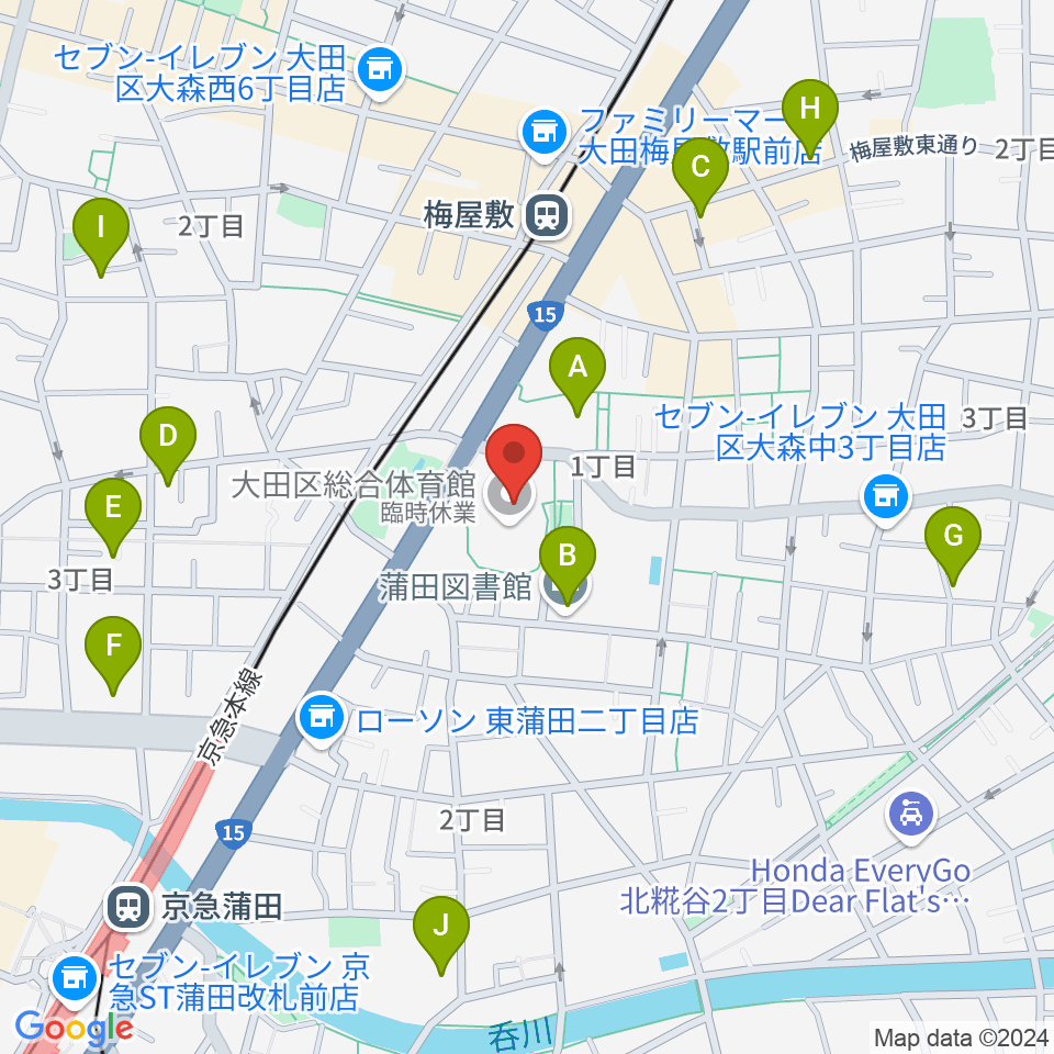 大田区総合体育館周辺のホテル一覧地図