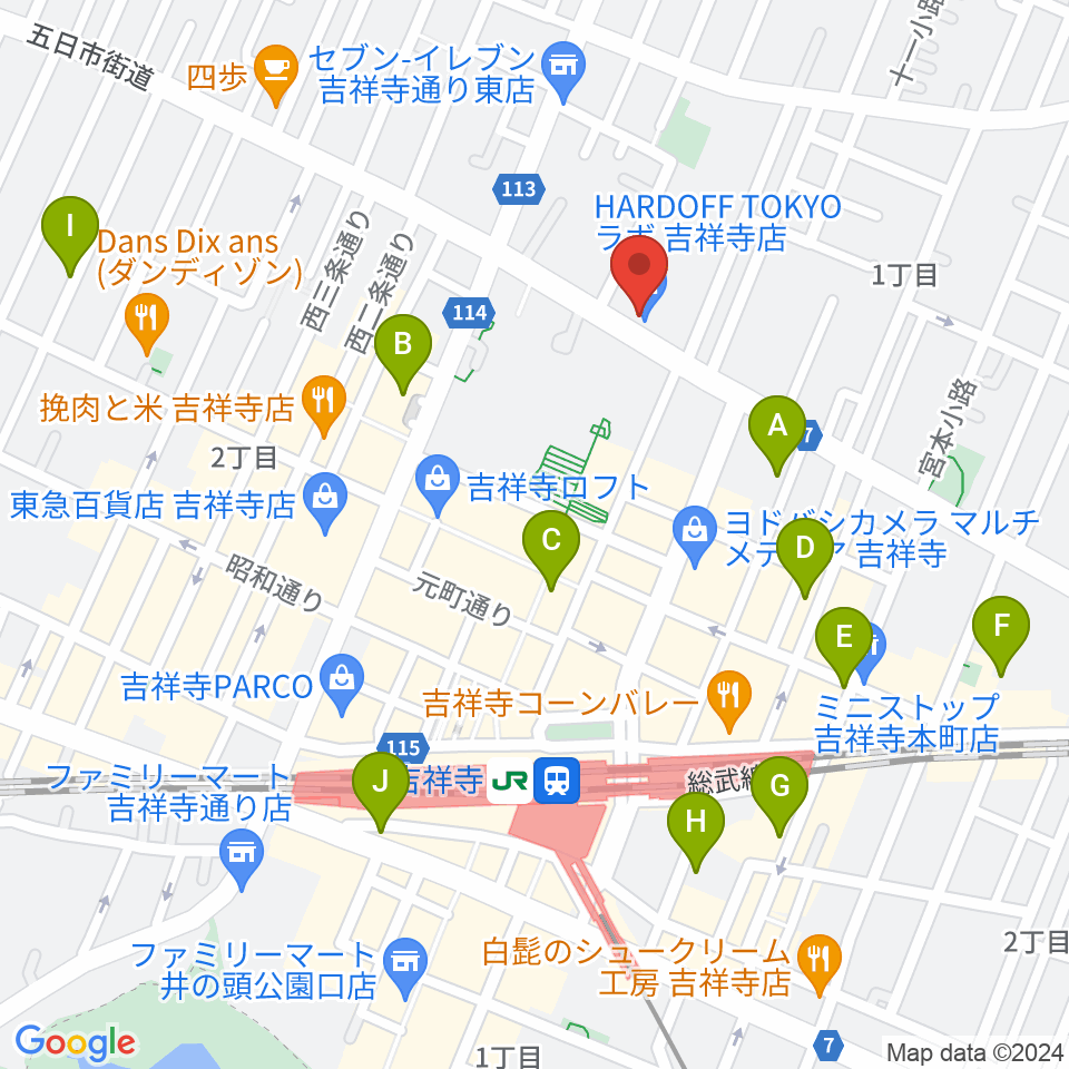 ハードオフ 楽器スタジオ吉祥寺店周辺のホテル一覧地図