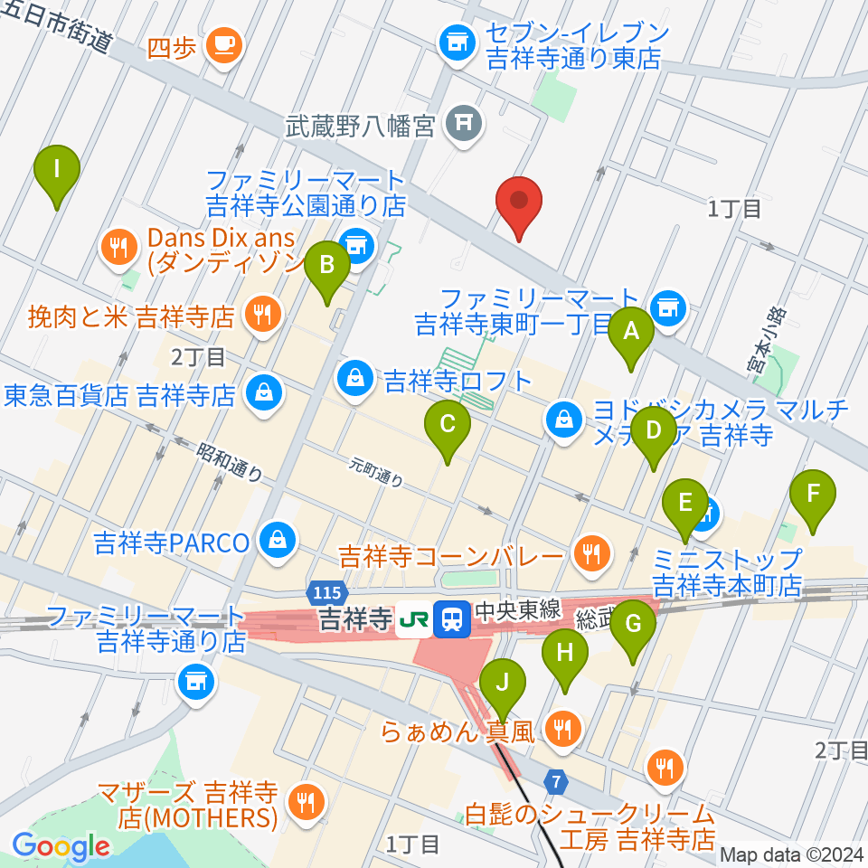 ハードオフ 楽器スタジオ吉祥寺店周辺のホテル一覧地図