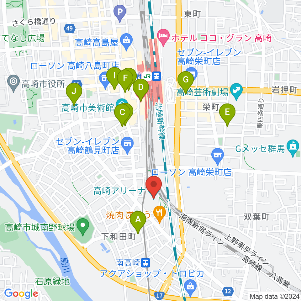 高崎アリーナ周辺のホテル一覧地図
