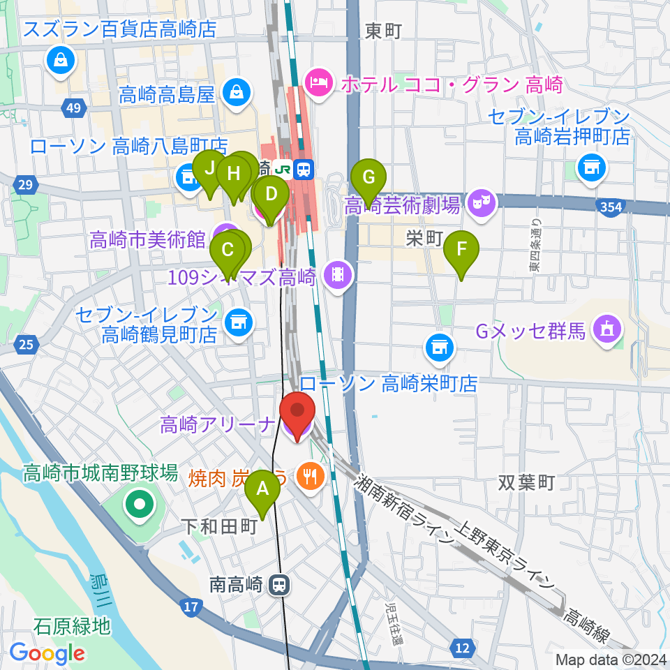 高崎アリーナ周辺のホテル一覧地図