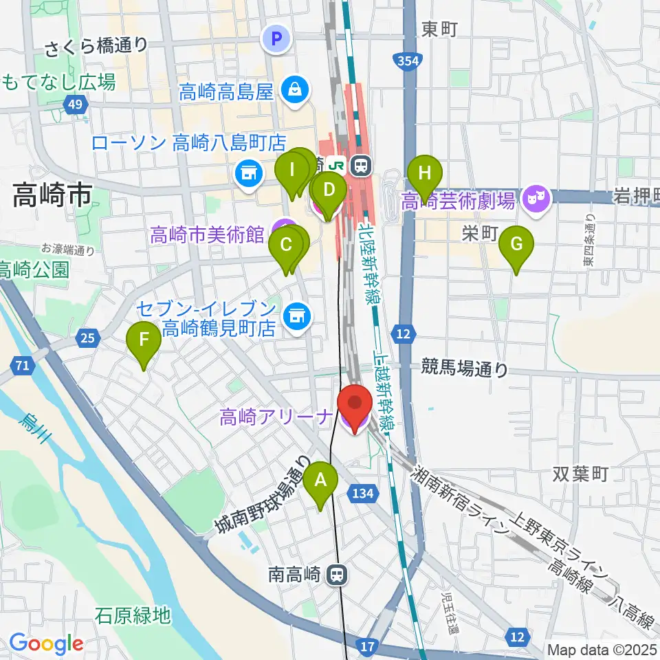 高崎アリーナ周辺のホテル一覧地図