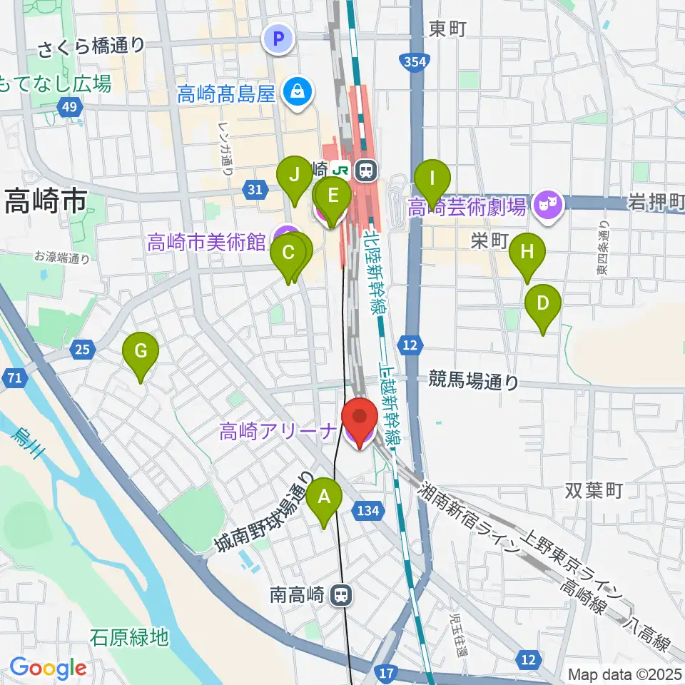 高崎アリーナ周辺のホテル一覧地図