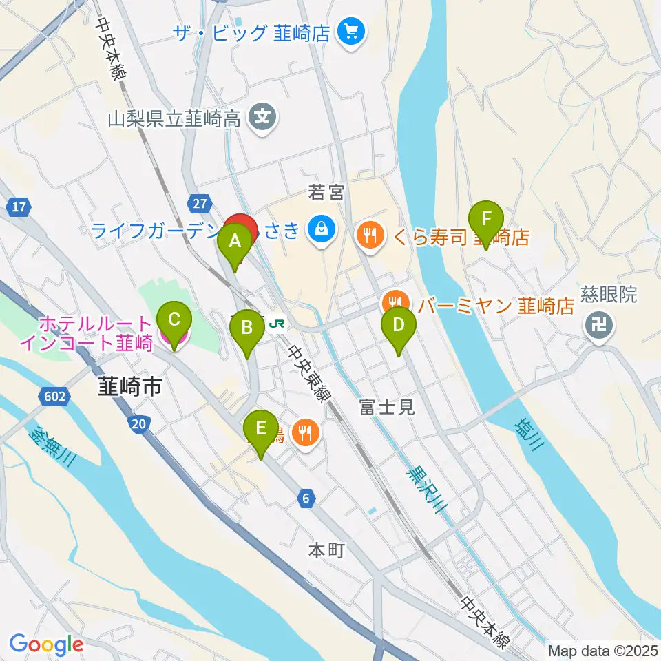 韮崎市民交流センターニコリ周辺のホテル一覧地図
