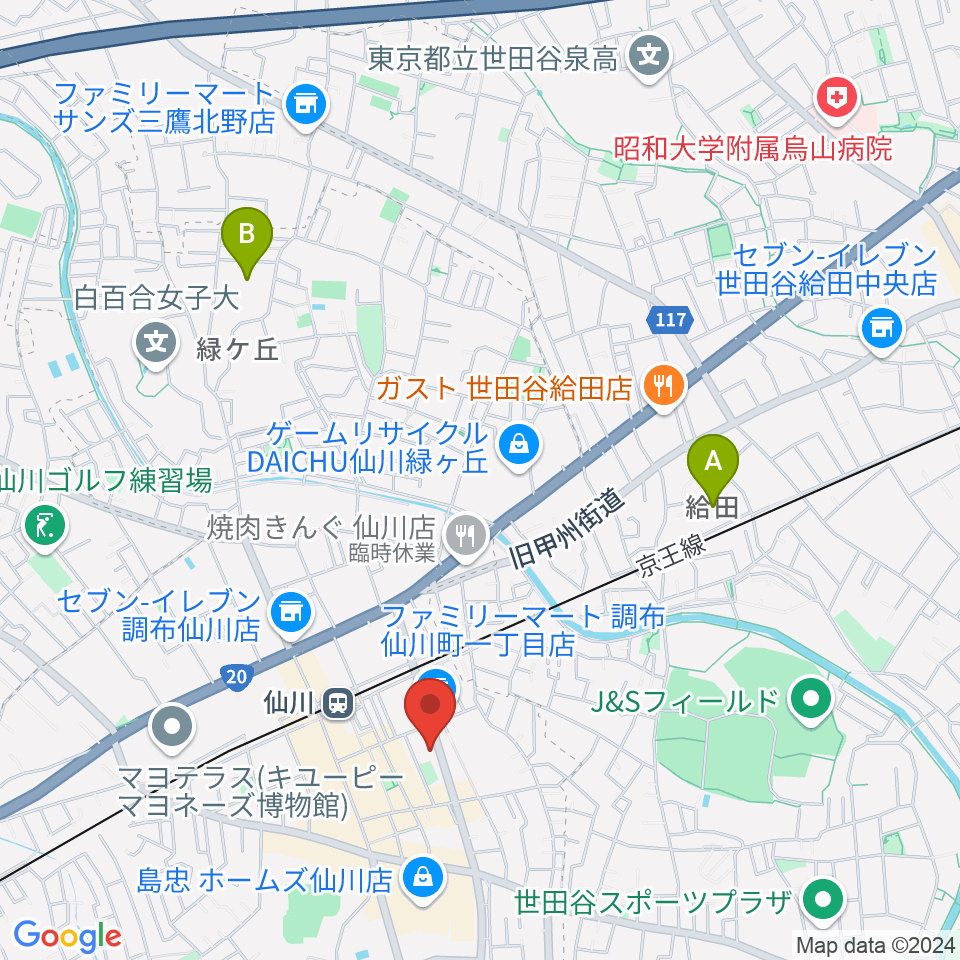 調布市せんがわ劇場周辺のホテル一覧地図