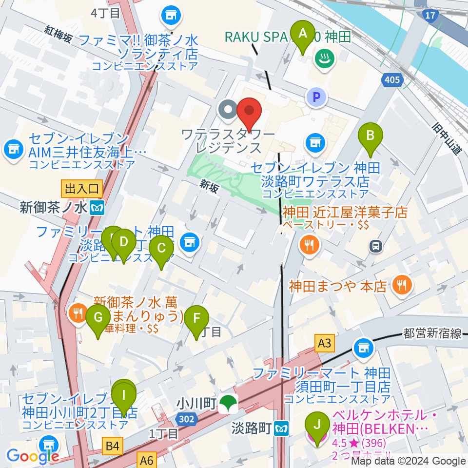 ワテラスコモンホール周辺のホテル一覧地図