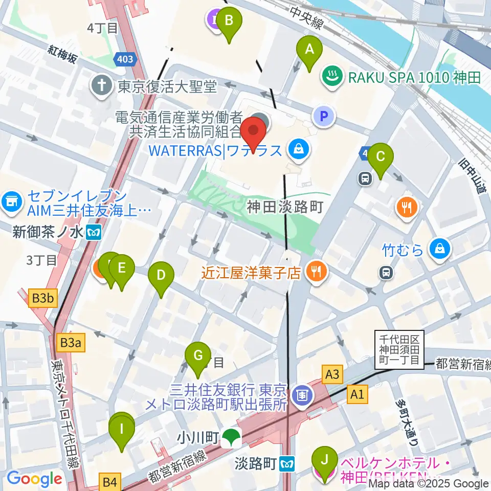 ワテラスコモンホール周辺のホテル一覧地図
