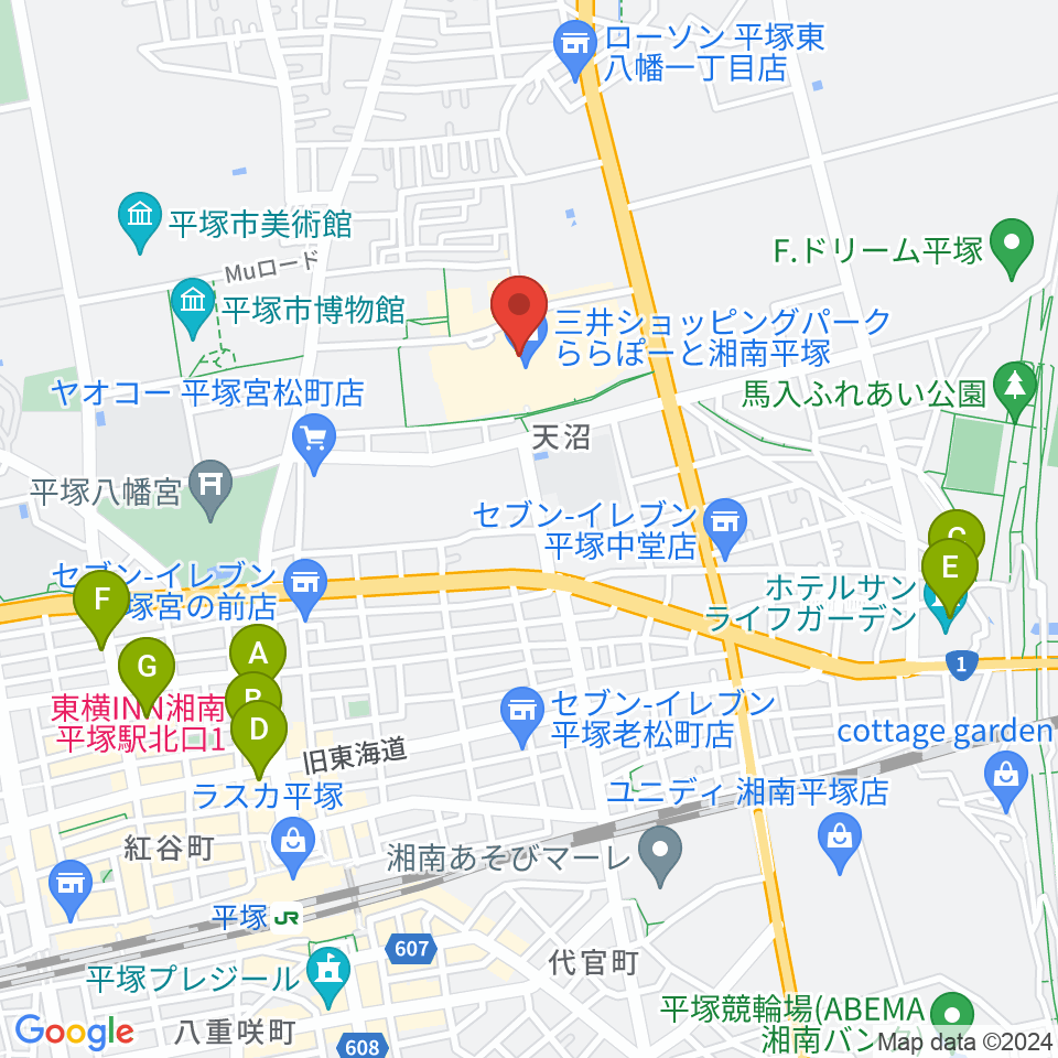 島村楽器 ららぽーと湘南平塚店周辺のホテル一覧地図
