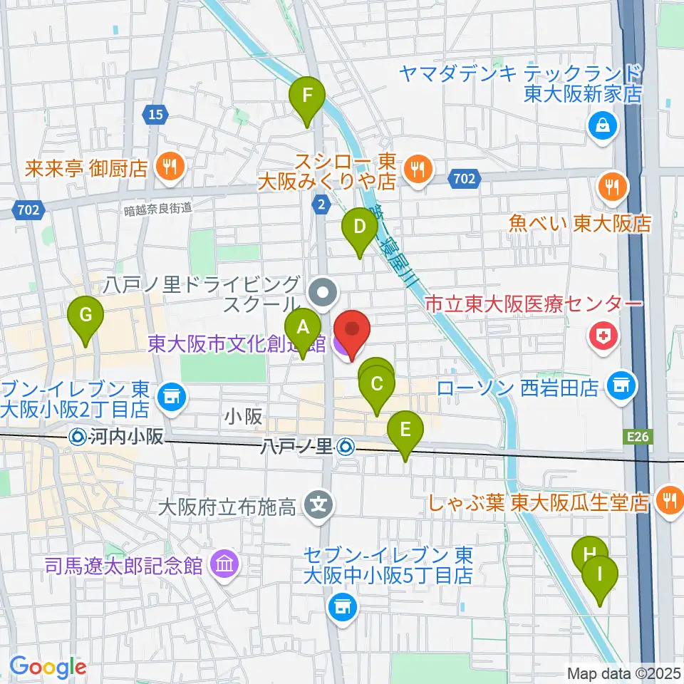 東大阪市文化創造館周辺のホテル一覧地図