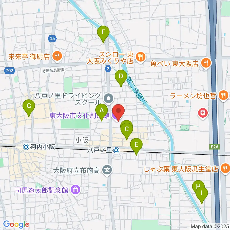 東大阪市文化創造館周辺のホテル一覧地図
