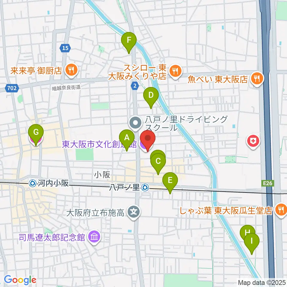東大阪市文化創造館周辺のホテル一覧地図