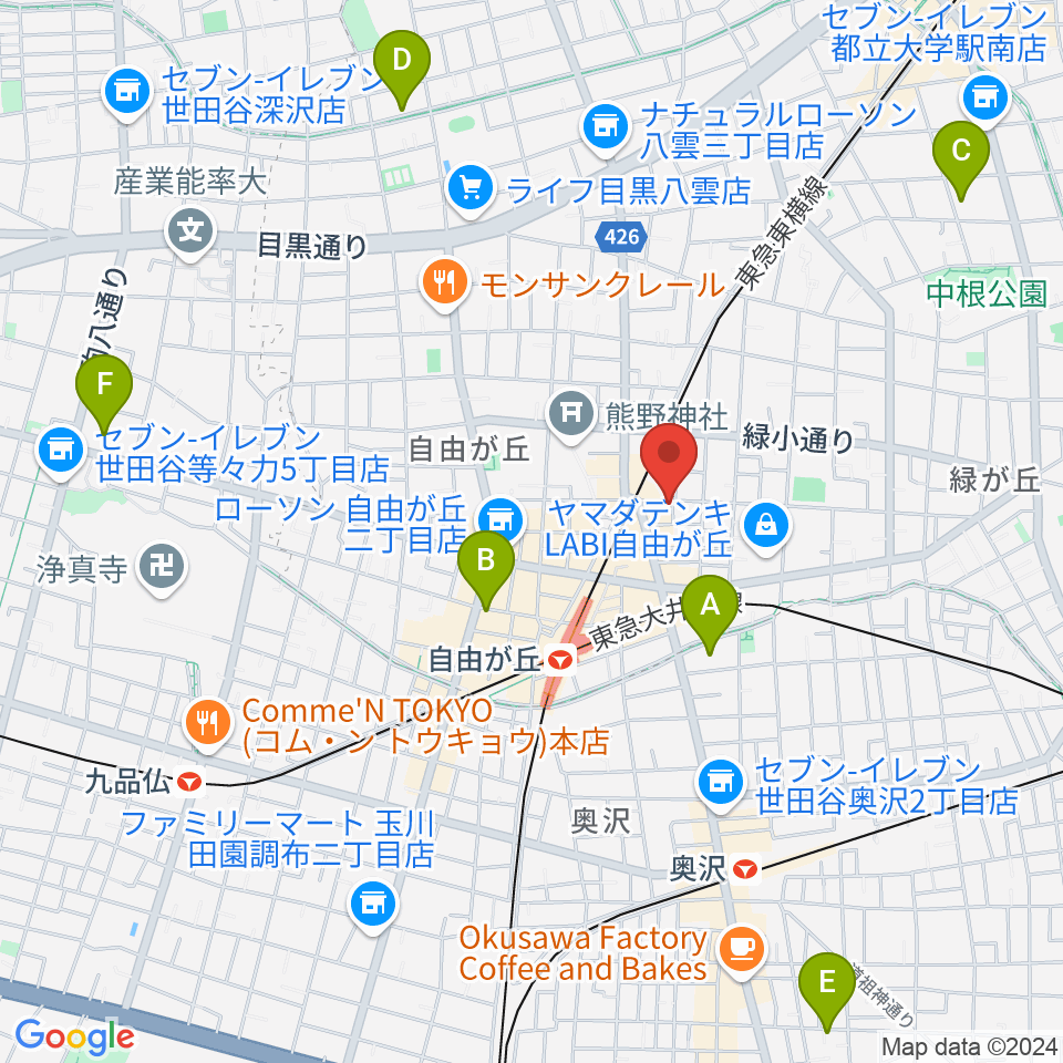 自由が丘オペラ座周辺のホテル一覧地図