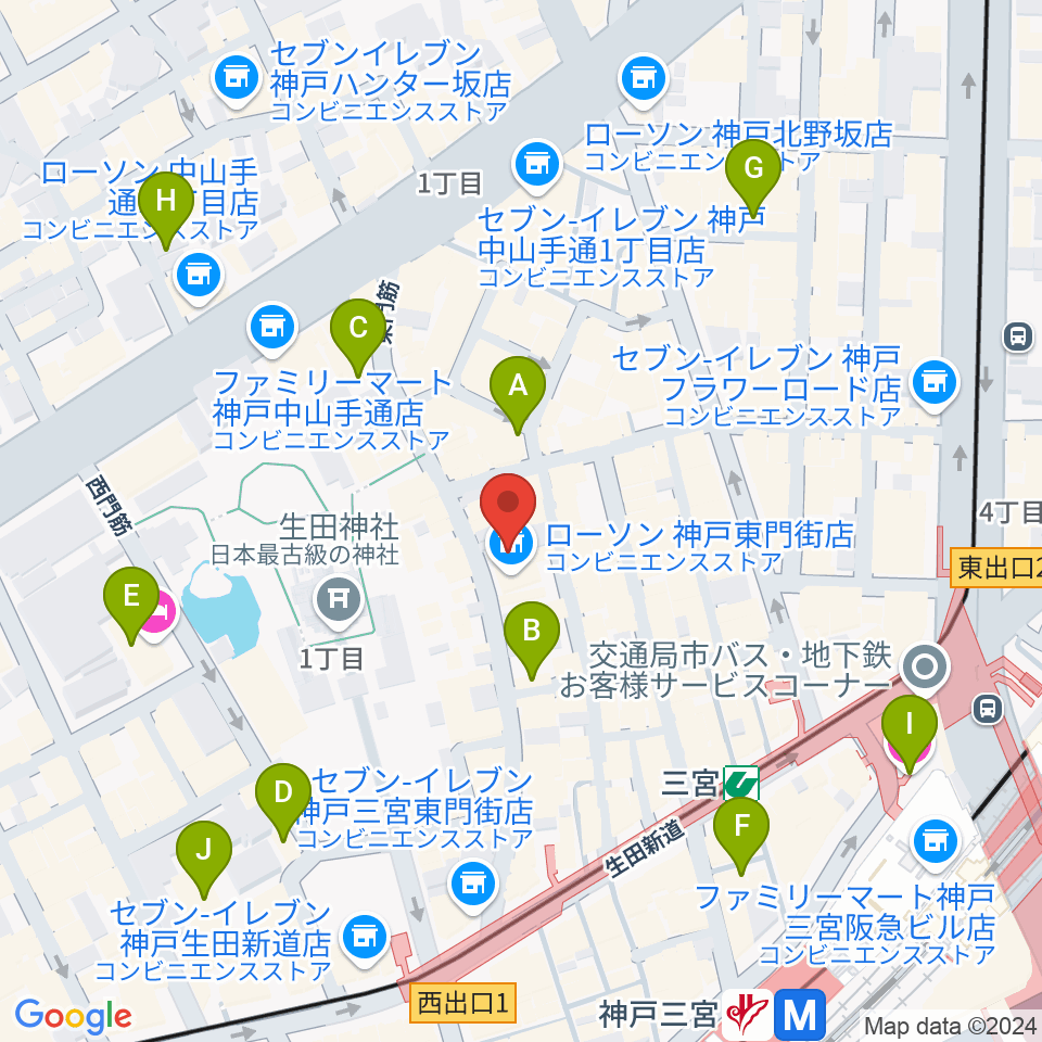 ケイヴ神戸周辺のホテル一覧地図