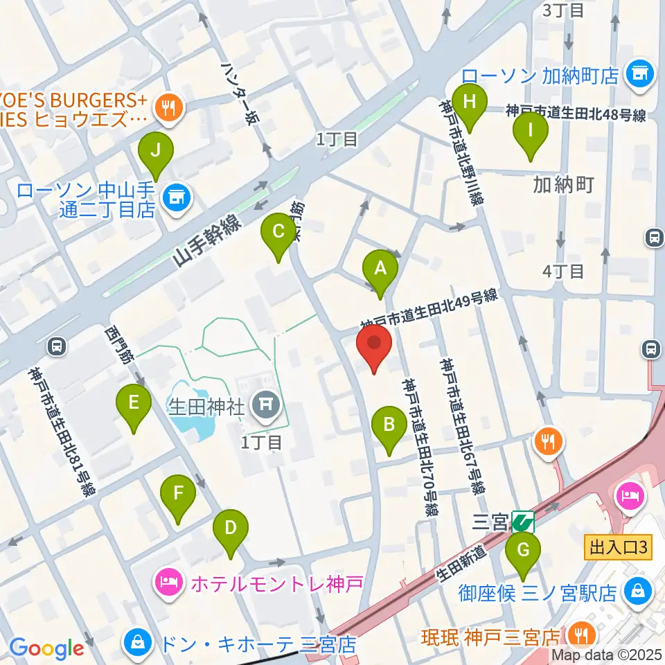 ケイヴ神戸周辺のホテル一覧地図
