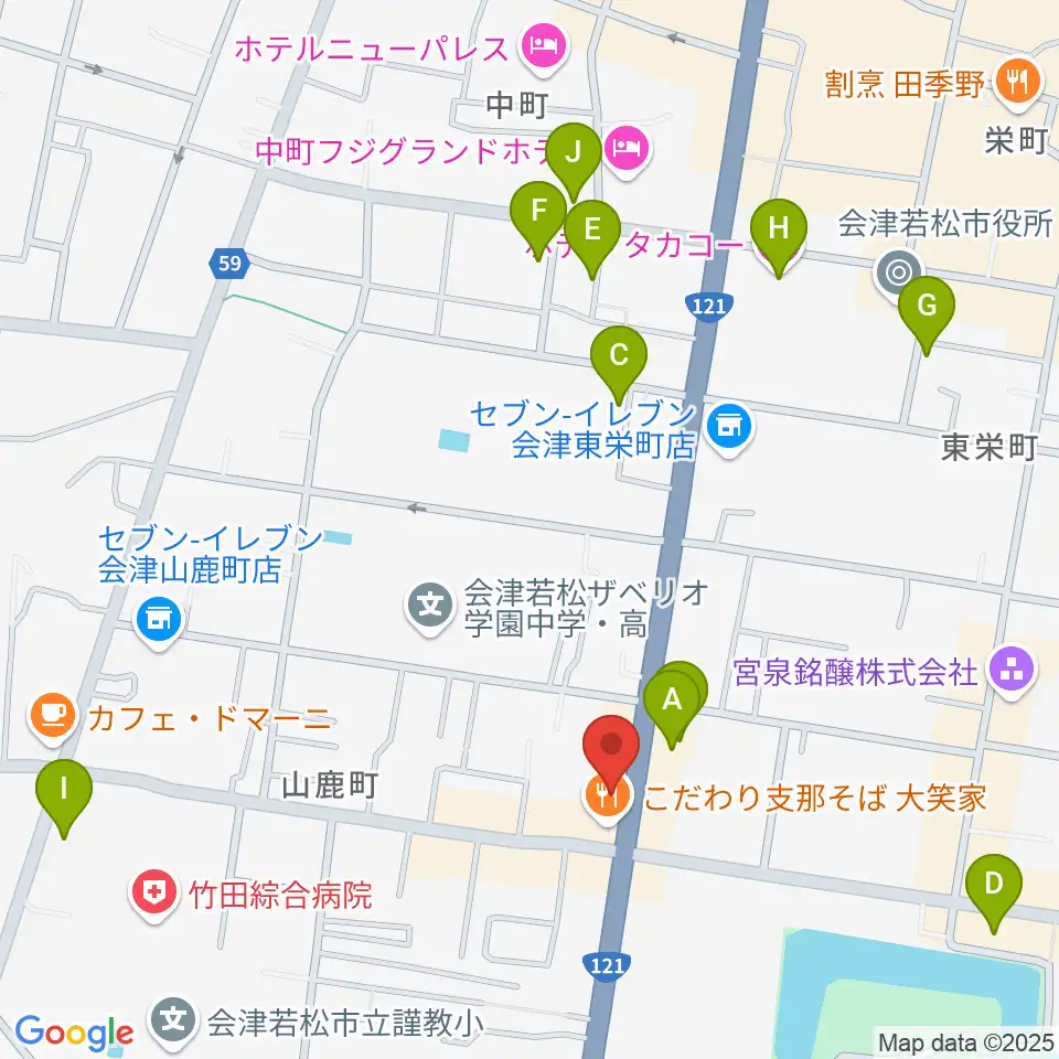 会津若松 まるギター教室＆ベース、ウクレレ周辺のホテル一覧地図