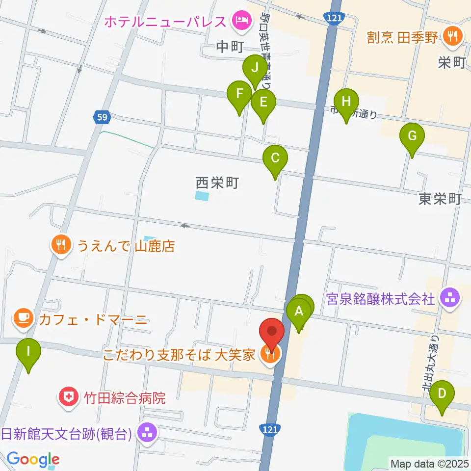 会津若松 まるギター教室&ベース、ウクレレ周辺のホテル一覧地図