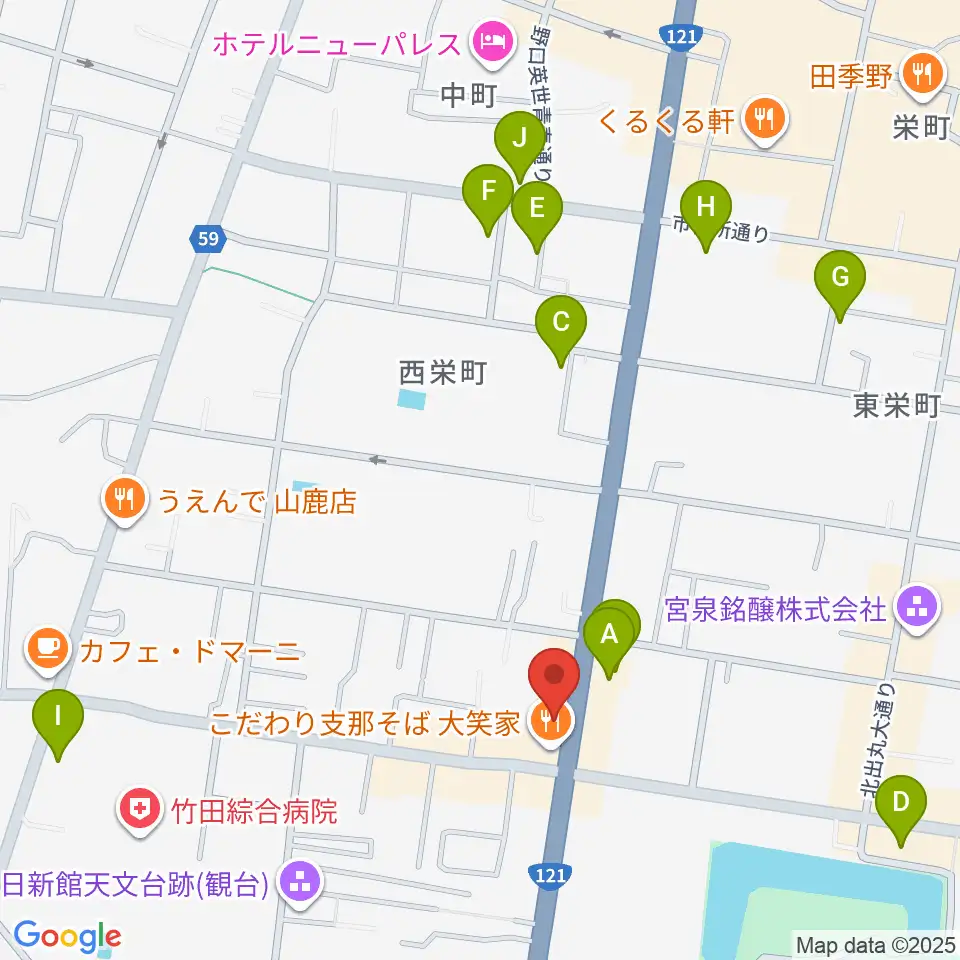会津若松 まるギター教室&ベース、ウクレレ周辺のホテル一覧地図