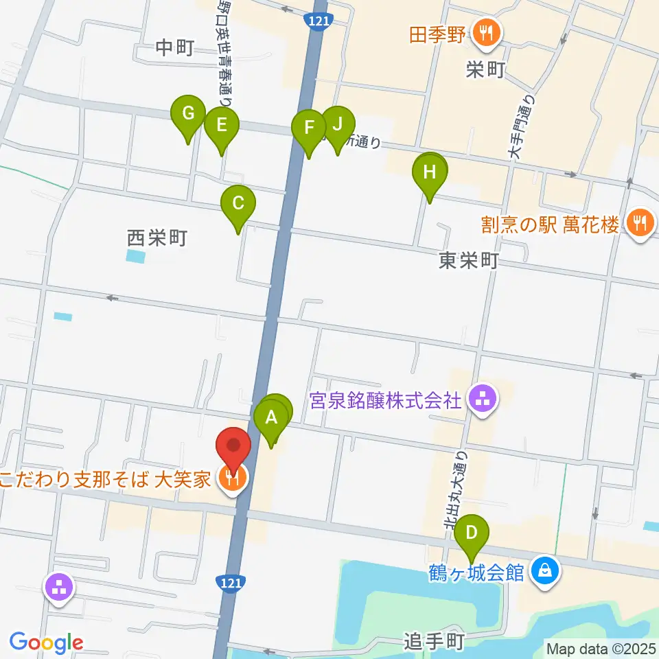 会津若松 まるギター教室＆ベース、ウクレレ周辺のホテル一覧地図