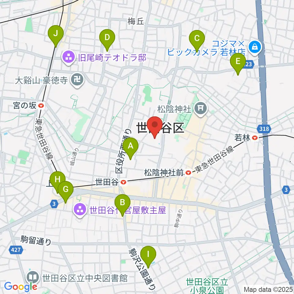せたがやイーグレットホール周辺のホテル一覧地図