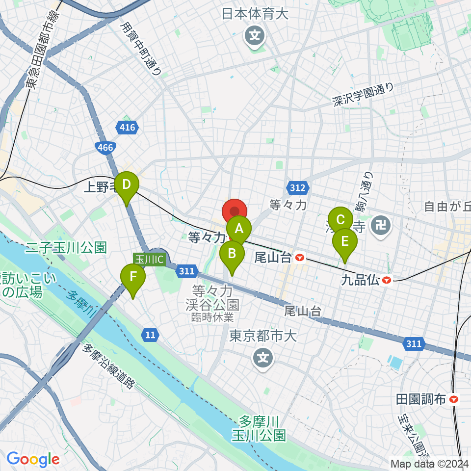 玉川せせらぎホール（玉川区民会館）周辺のホテル一覧地図