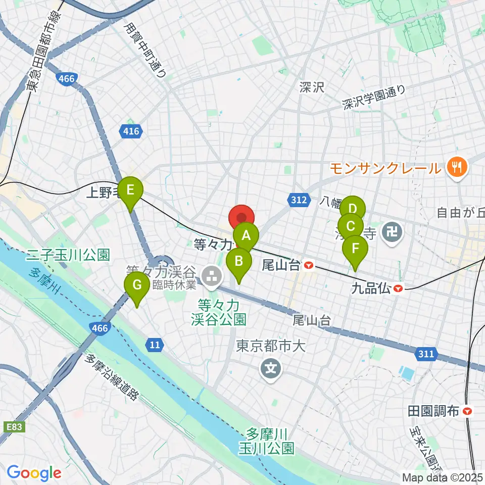 玉川せせらぎホール(玉川区民会館)周辺のホテル一覧地図