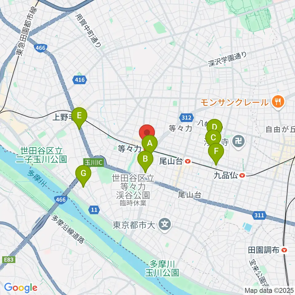 玉川せせらぎホール（玉川区民会館）周辺のホテル一覧地図
