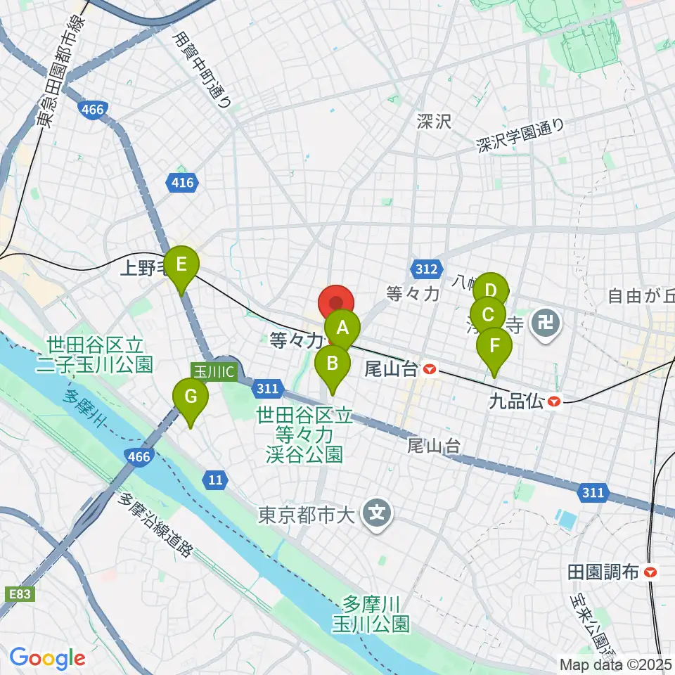 玉川せせらぎホール(玉川区民会館)周辺のホテル一覧地図