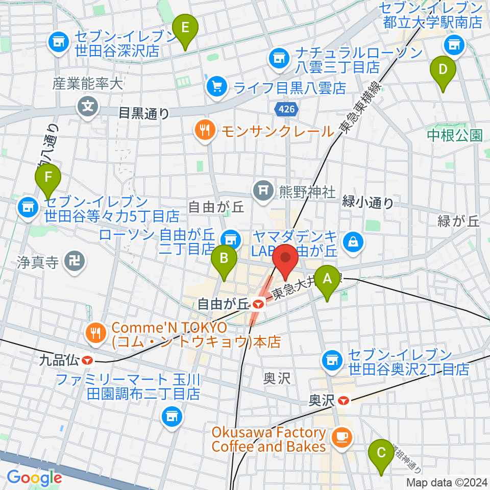 自由が丘グランチェルト周辺のホテル一覧地図