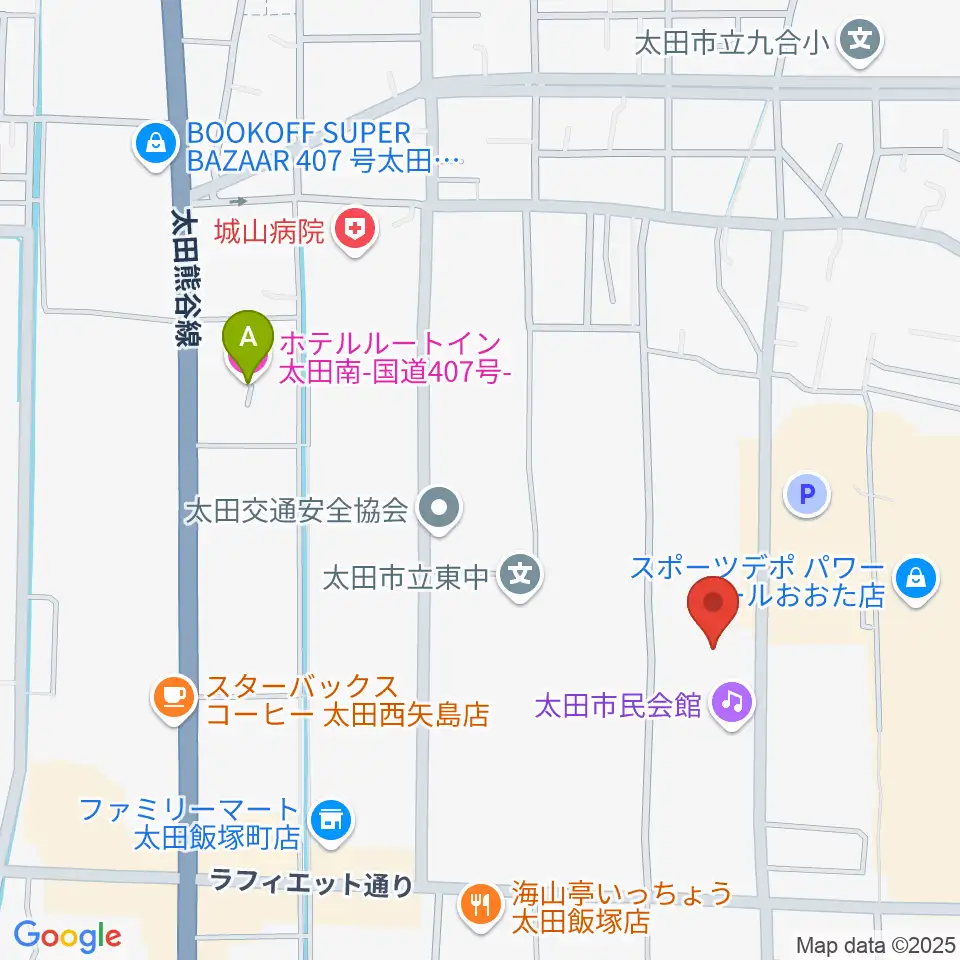 太田市民会館周辺のホテル一覧地図
