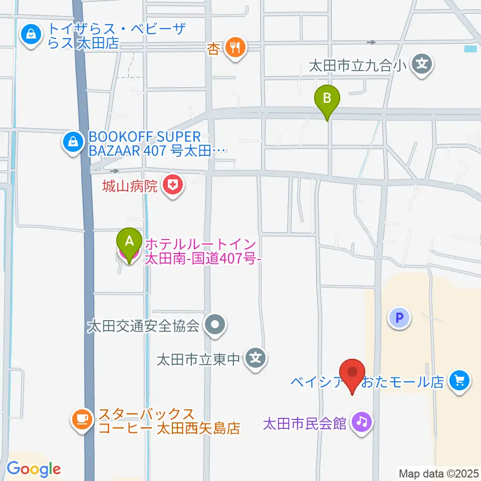 太田市民会館周辺のホテル一覧地図