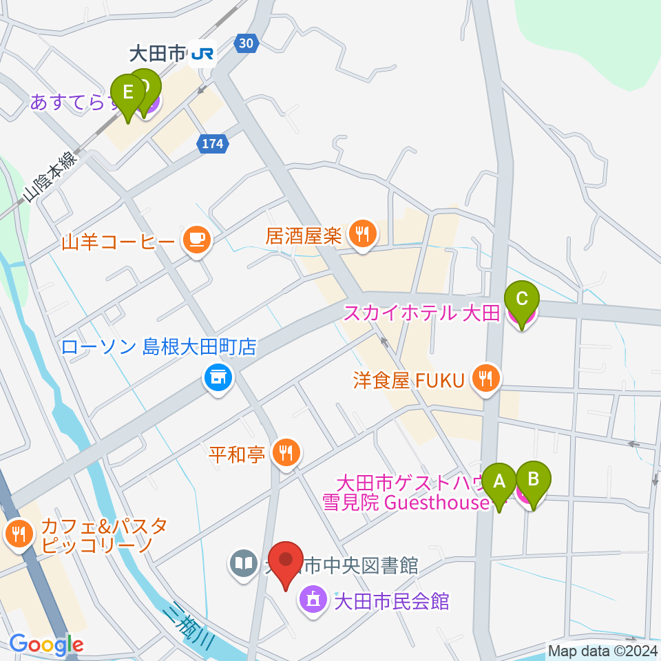 大田市民会館周辺のホテル一覧地図