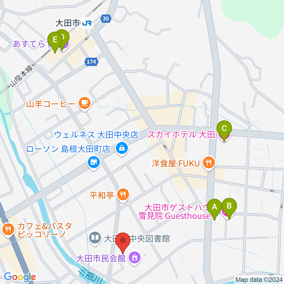 大田市民会館周辺のホテル一覧地図