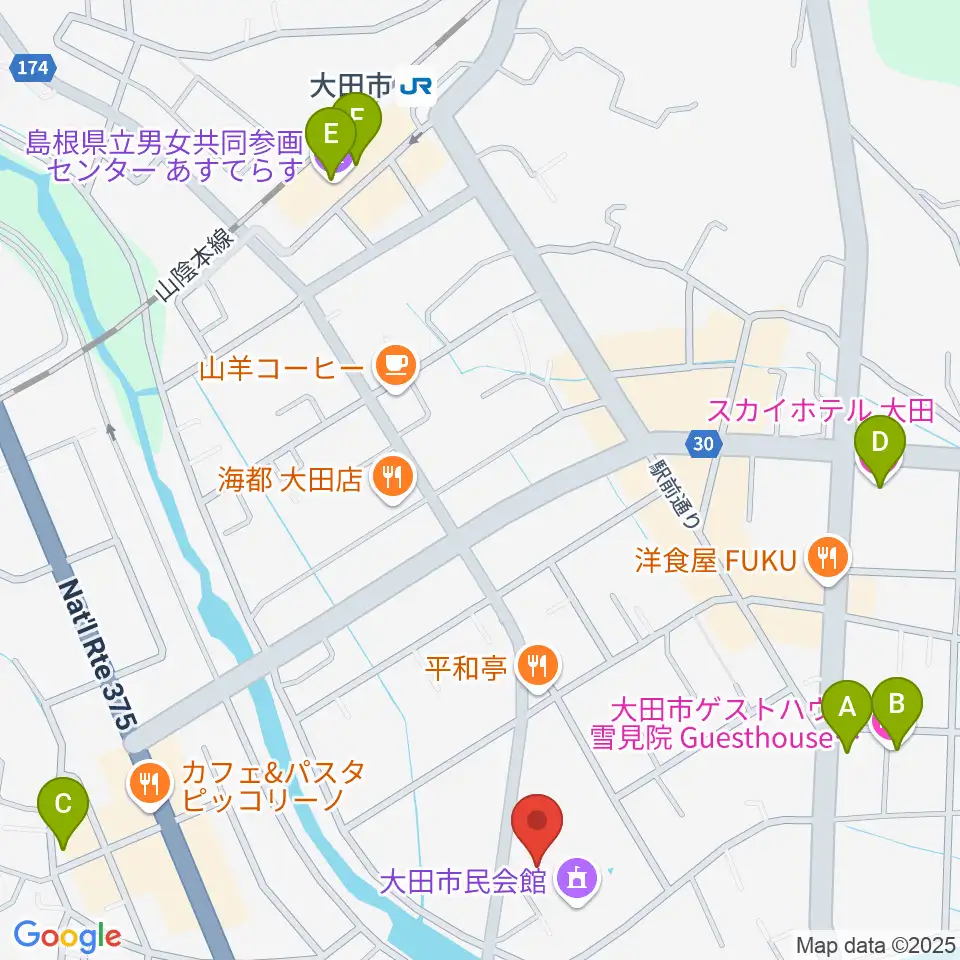 大田市民会館周辺のホテル一覧地図
