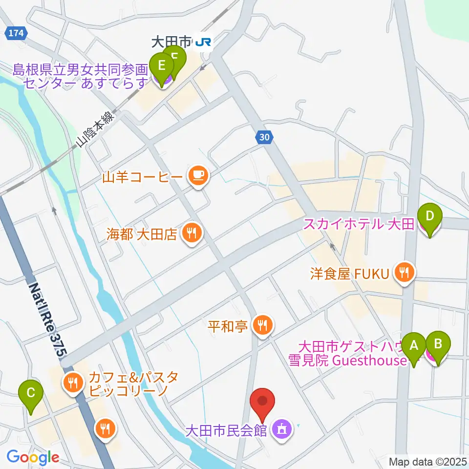 大田市民会館周辺のホテル一覧地図