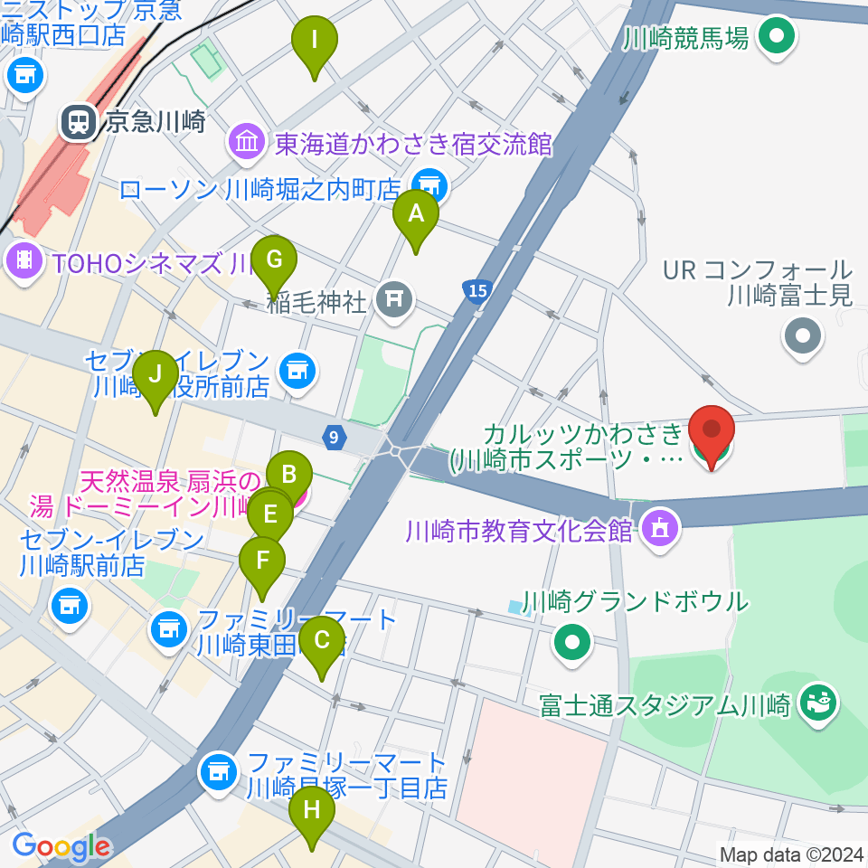 カルッツかわさきホール周辺のホテル一覧地図