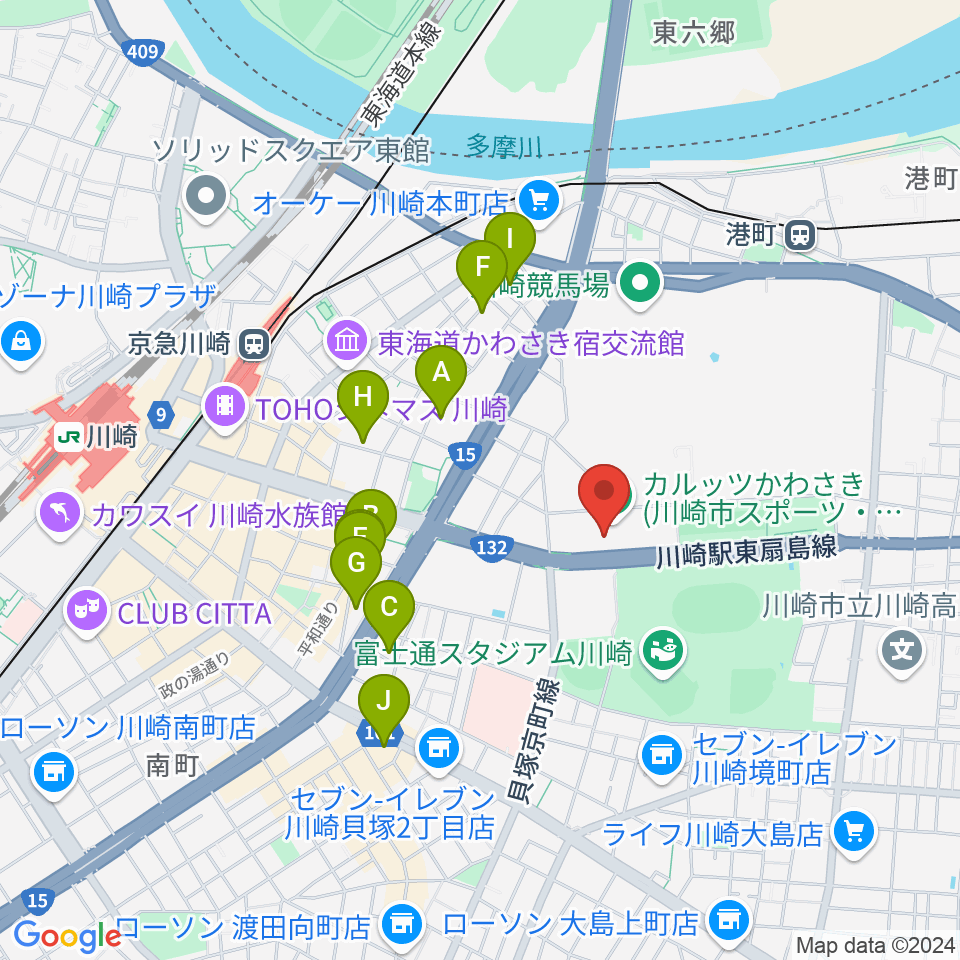 カルッツかわさきホール周辺のホテル一覧地図