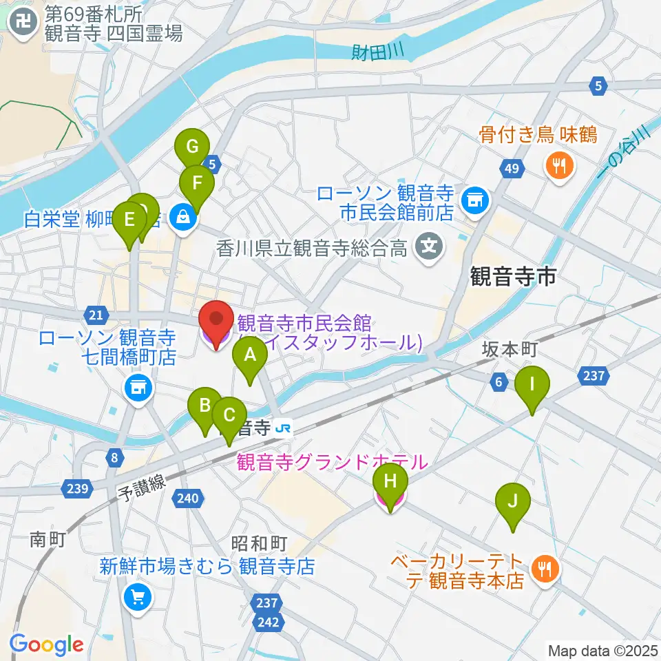 ハイスタッフホール 観音寺市民会館周辺のホテル一覧地図