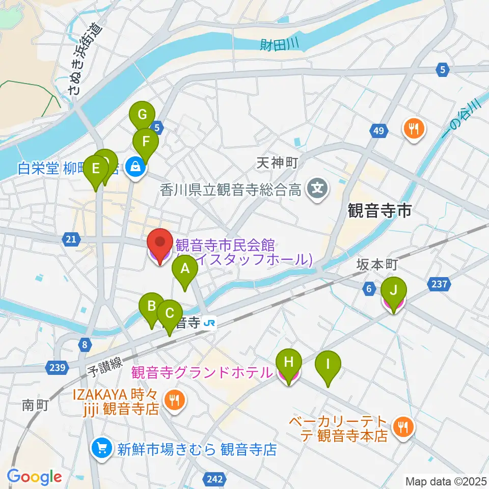 ハイスタッフホール 観音寺市民会館周辺のホテル一覧地図