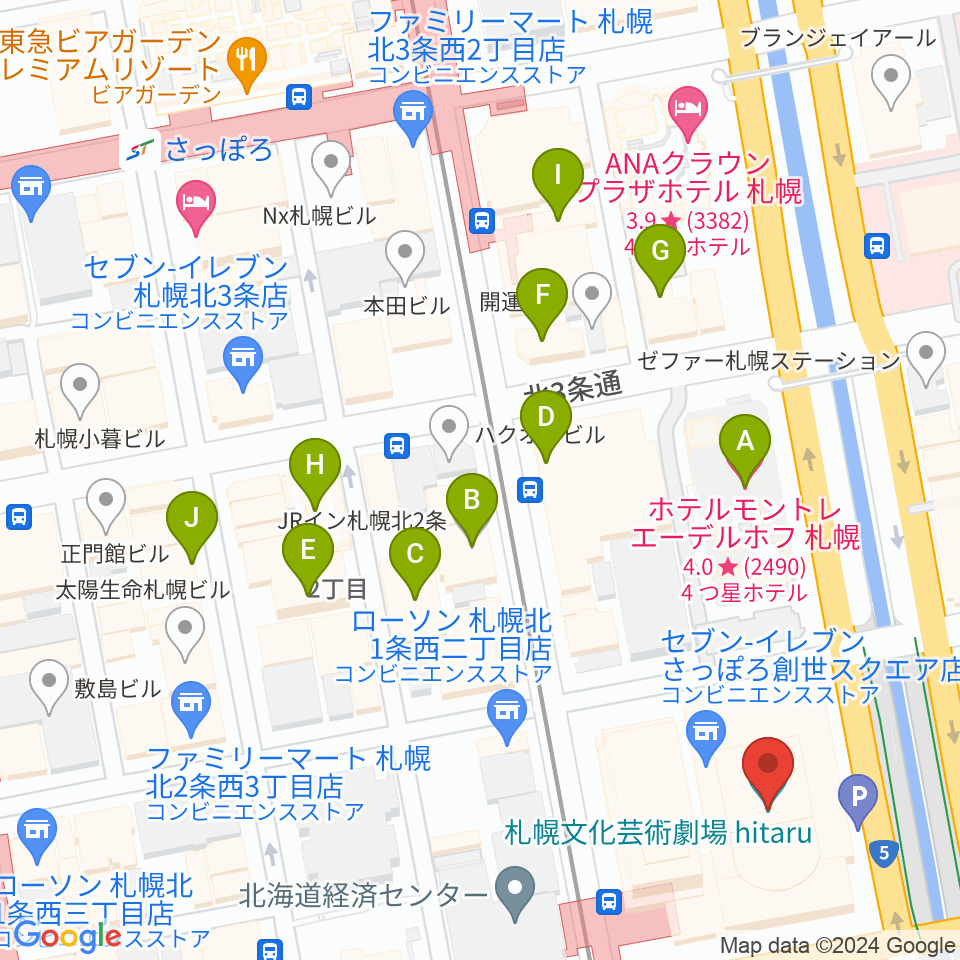 札幌文化芸術劇場 hitaru周辺のホテル一覧地図