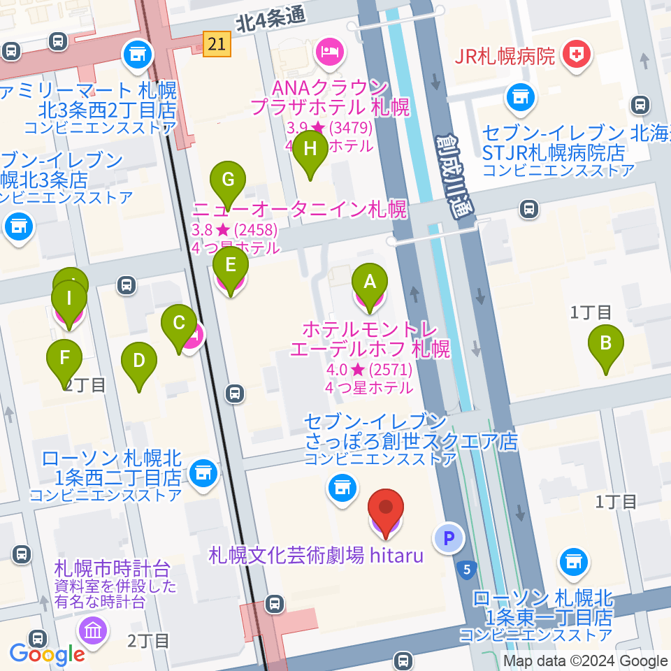 札幌文化芸術劇場 hitaru周辺のホテル一覧地図