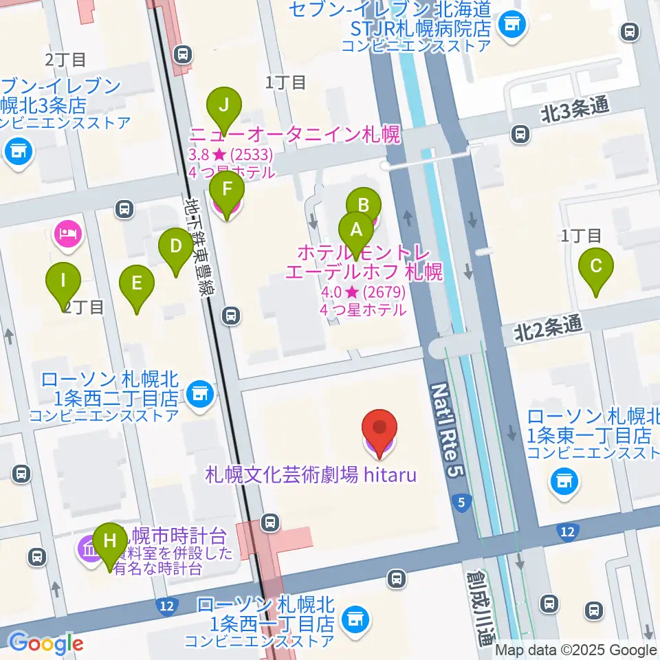 札幌文化芸術劇場 hitaru周辺のホテル一覧地図