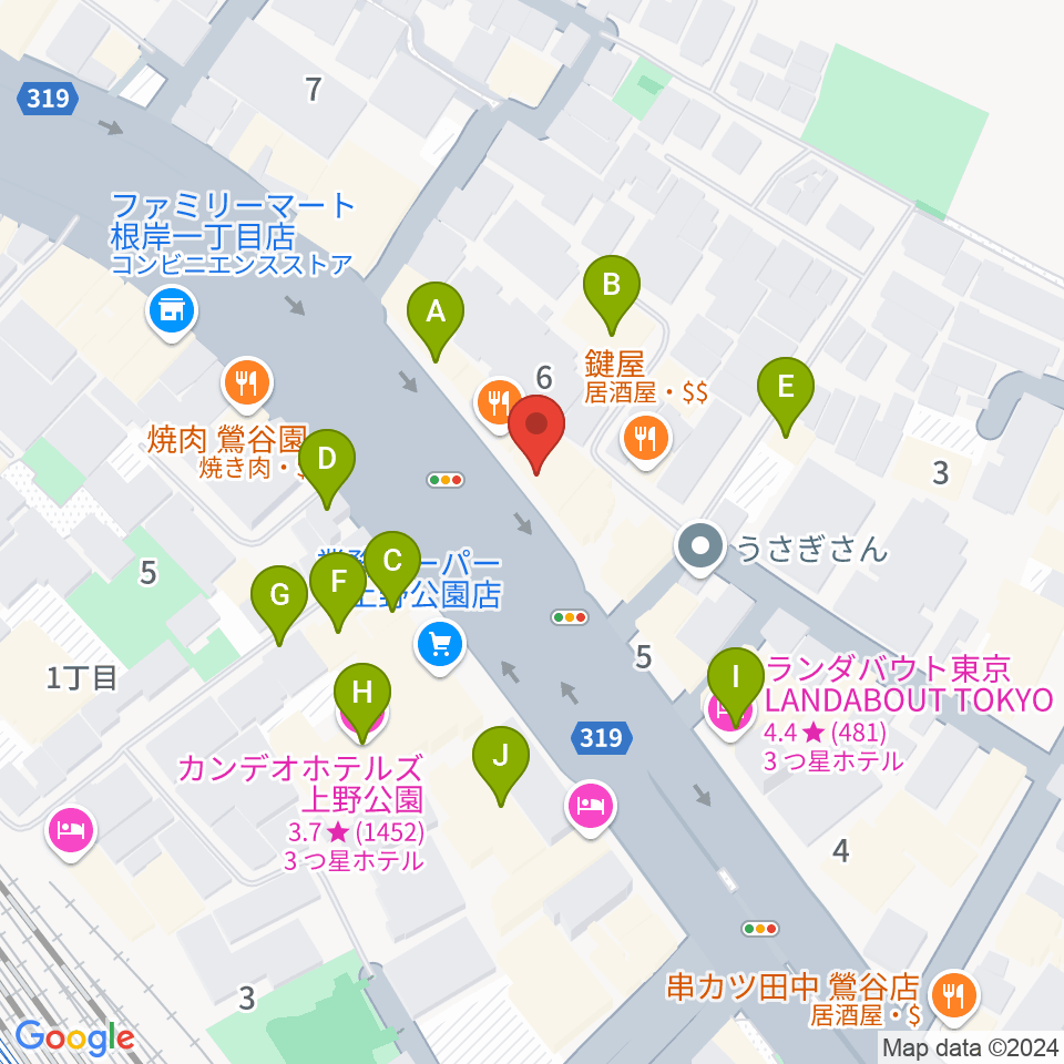 BUZZ上野周辺のホテル一覧地図