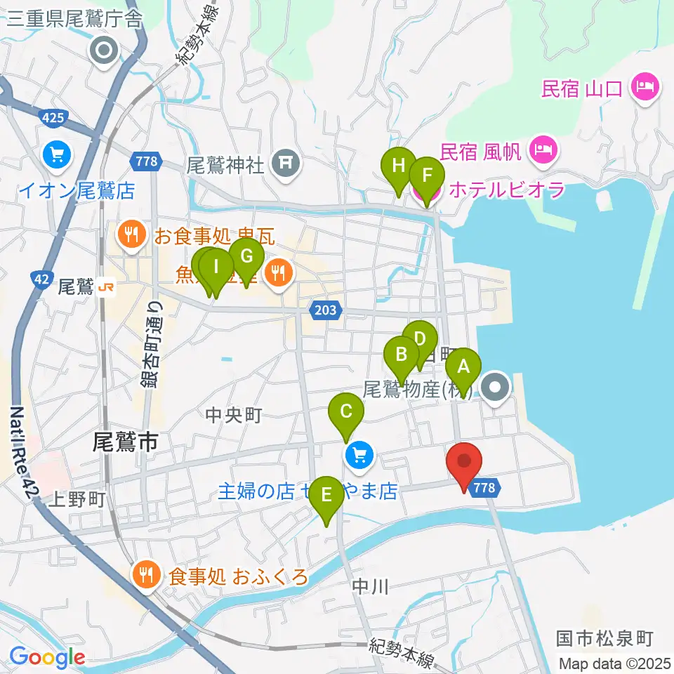 尾鷲市民文化会館 せぎやまホール周辺のホテル一覧地図