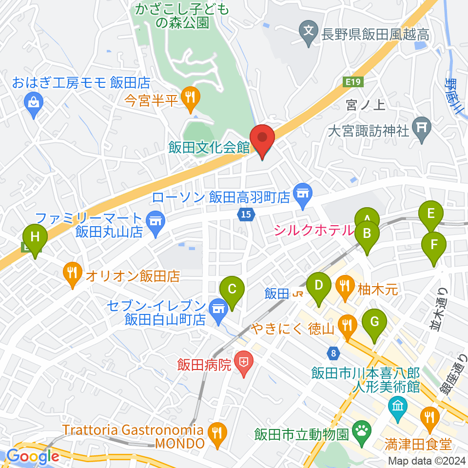 飯田文化会館周辺のホテル一覧地図